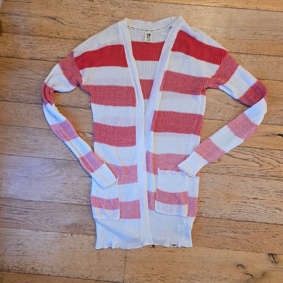 Roxy Red and White Striped Cardigan Sweater coconut girl nautical preppy - Picture 1 of 7